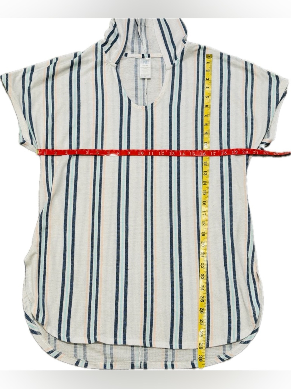 Time and Tru White Hooded Coverup with Blue Stripes - Picture 2 of 7